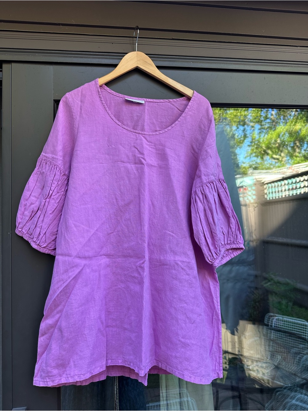 Purple Linen Puff-Sleeve Women's Mini Dress